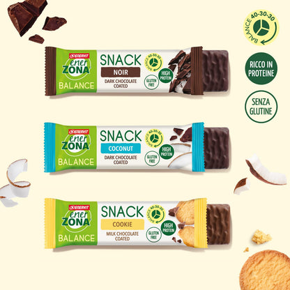 Enervit, Enerzona Protein Snack 40-30-30 Variety Pack 10pz Caramello + 10pz Crunchy Choco+ 10pz Cookies, Barrette Proteiche per Dieta a Zona con Proteine del Latte e Fibre, Senza Olio di Palma