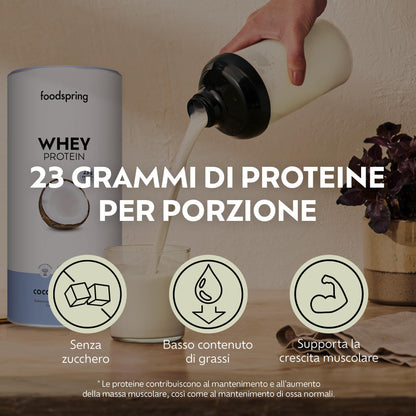 foodspring - Proteine Whey in polvere Cioccolato - Con 21 g di proteine per l'aumento muscolare, perfetta solubilità, ultra-filtrate & ricche di BCAA ed EAA - gusto pieno e delizioso (750 g)