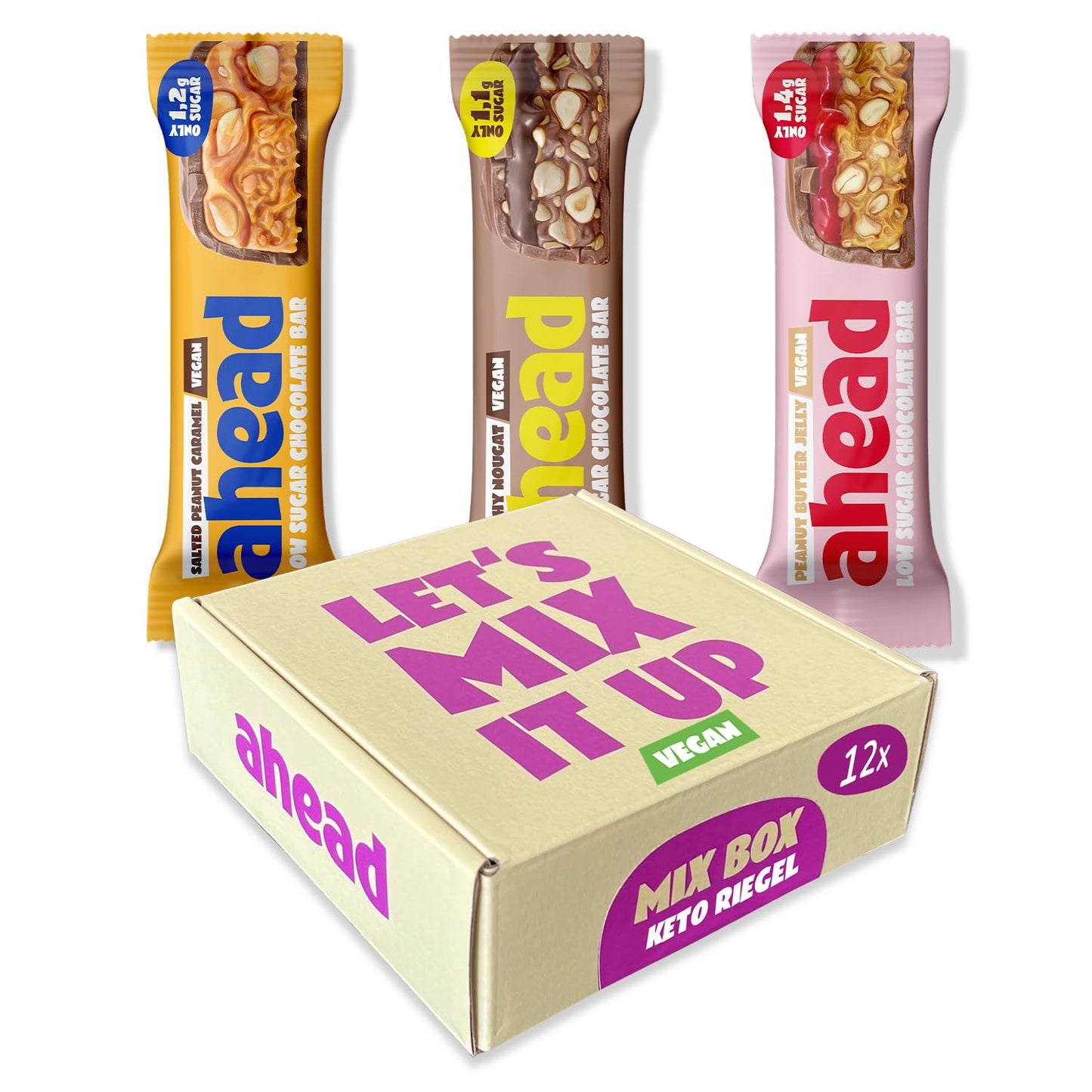 AHEAD Keto Bar Pacchetto Degustazione – 12 x Barrette chetogeniche senza zucchero – fino a 1,7 g di zucchero* e 5g di carboidrati netti per barretta - Dolci senza zucchero Achieve