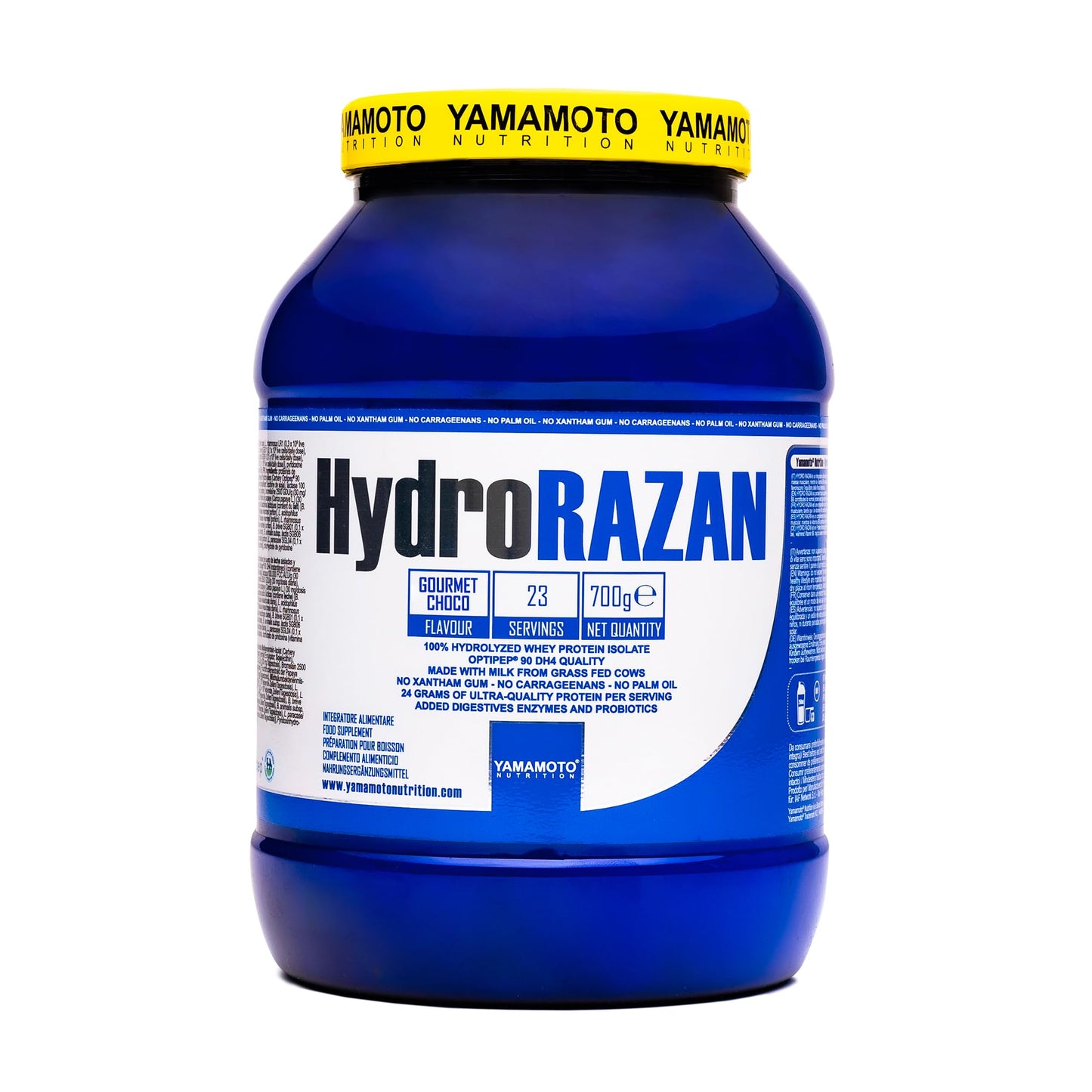 Hydro RAZAN® new formula integratore alimentare a base di proteine del siero del latte idrolizzate Optipep® 90 con aggiunta di probiotici ed enzimi digestivi gusto Cioccolato 700 g