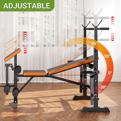 YOLEO Multifunzione Palestra Casa con Rack Palestra, Panca Piana Bilanciere, Panca Addominali con leg extension leg curl - arm curl - porta bilanciere