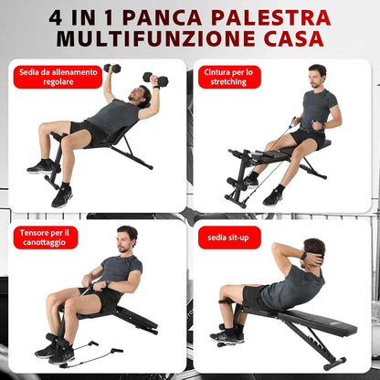 Novonova 4 in 1 Panca Palestra Pieghevole Regolabile, panca multifunzione palestra casa reclinabile, Panca Piana Palestra casa con bande di tensione, panca regolabile in casa, Max.150kg