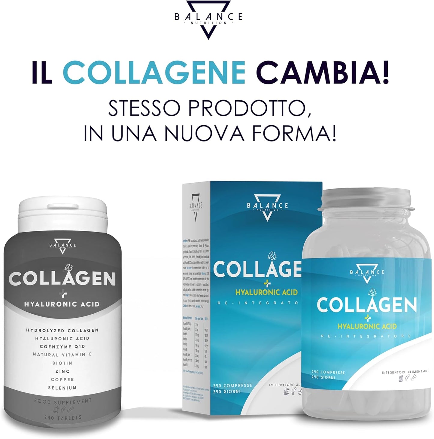 COLLAGENE IDROLIZZATO 2000MG - 240 COMPRESSE | Collagene e Acido Ialuronico, Coenzima Q10, Vitamina C, Biotina e Zinco per Pelle, Ossa e Articolazioni