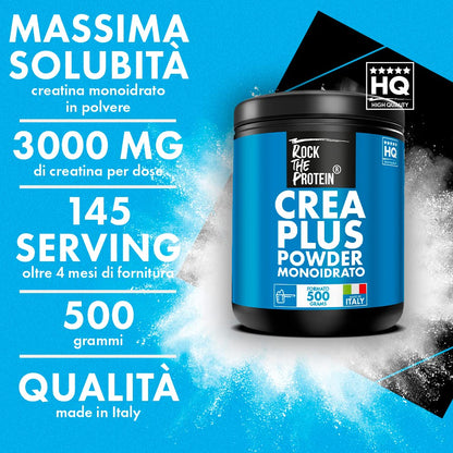 CREATINA Monoidrata Polvere 500g Rock The Protein® Creatina In Polvere Performance, Forza, Aumento Massa Muscolare, Mass Gainer Creatine Monohydrate Ad Alta Biodisponibilità, Integratori Palestra