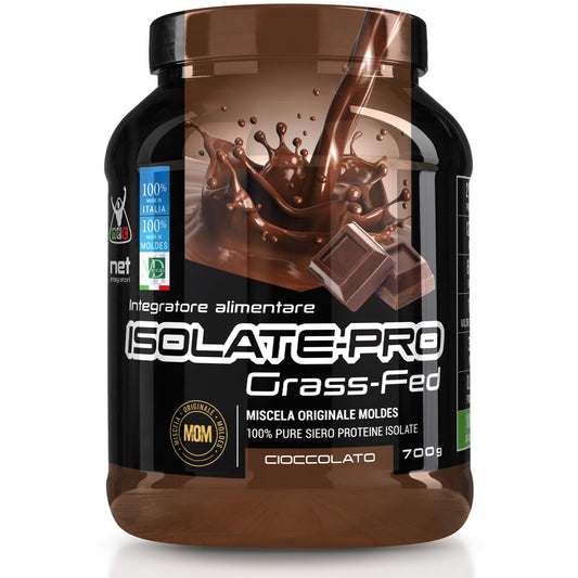 NET Integratori ISOLATE PRO Grass Fed - 700g Cioccolato - Proteine Isolate Con EAA Aminoacidi Essenziali e BCAA - Massimizza La Sintesi Proteica e La Crescita Muscolare