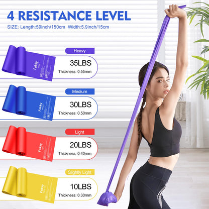 Fokky Elastici Fitness [Set di 4], 1.5M Elastico Fitness con 4 Livelli di Resistenza, Elastici Palestra con Borsa per il Trasporto, Bande Elastiche Fitness per Pilates Yoga Fitness Crossfit