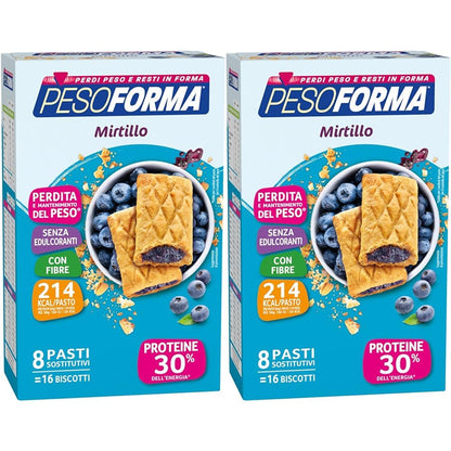 Pesoforma Biscotti Lampone e Mela, Pasto sostitutivo proteico, Per rimettersi in forma con gusto, Solo 219 calorie, Nuovo formato, 16 biscotti, 8 pasti sostitutivi