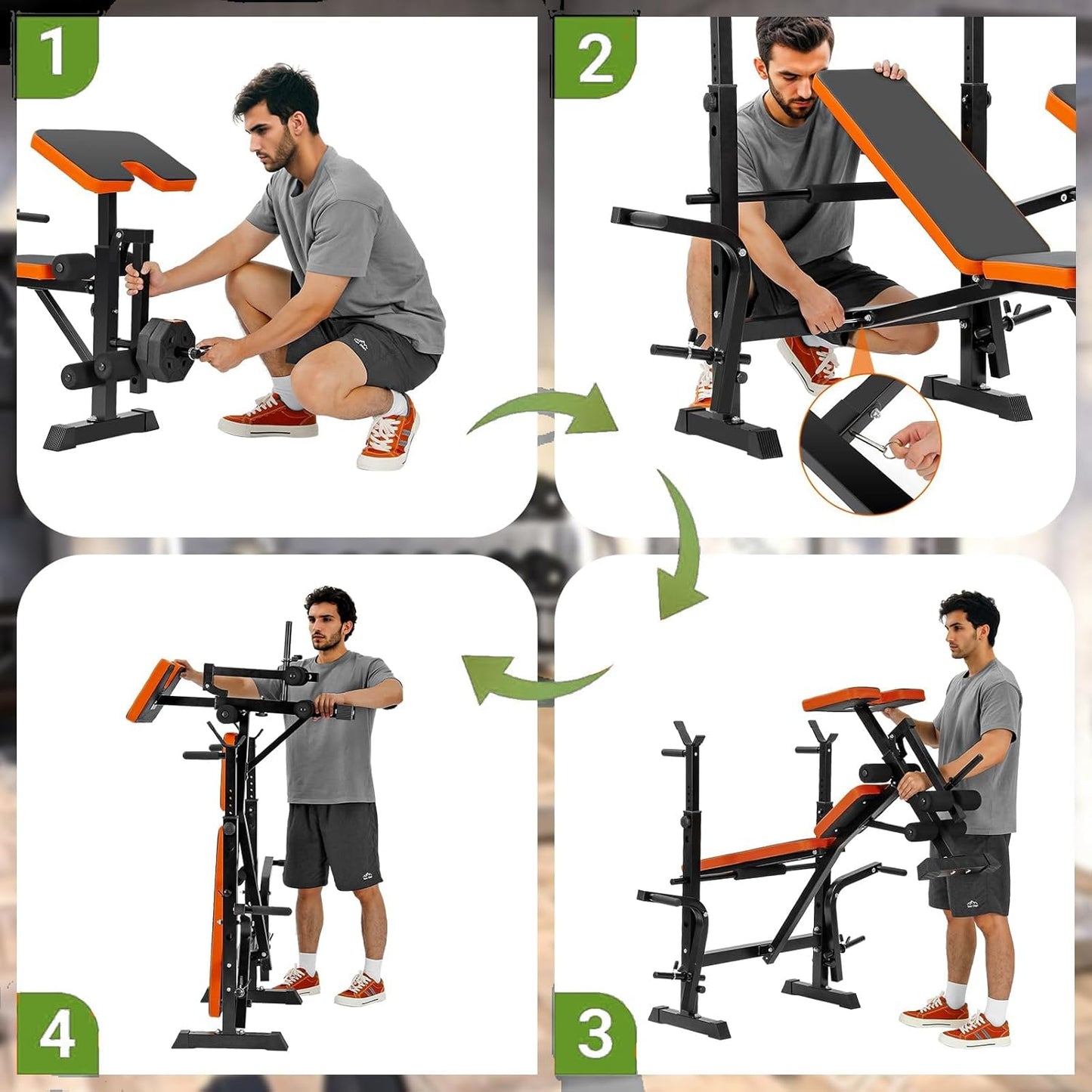 YOLEO Multifunzione Palestra Casa con Rack Palestra, Panca Piana Bilanciere, Panca Addominali con leg extension leg curl - arm curl - porta bilanciere