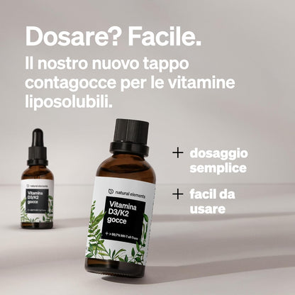 Vitamina D3 + K2 in gocce da 50 ml – Premium: meno che 99,7% all-trans (K2VITAL® di Kappa) + D3 ad alta biodisponibilità – natural elements – Integratore Vitamin D – alto dosaggio, liquida