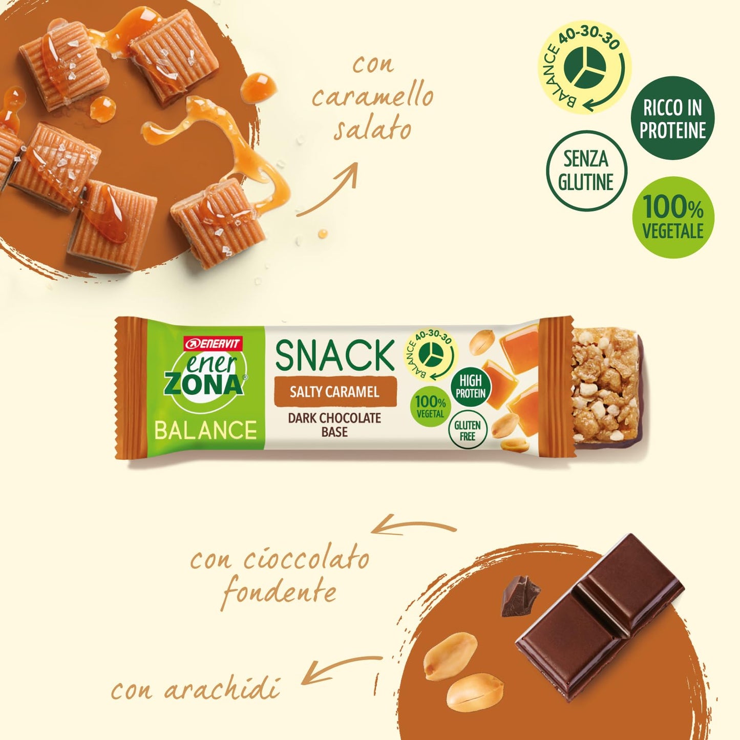 Enervit, Enerzona Protein Snack 40-30-30 Gusto Noir Cioccolato Fondente, 30 Barrette Proteiche da 33gr Dieta a Zona con Proteine del Latte e Fibre, Senza Olio di Palma