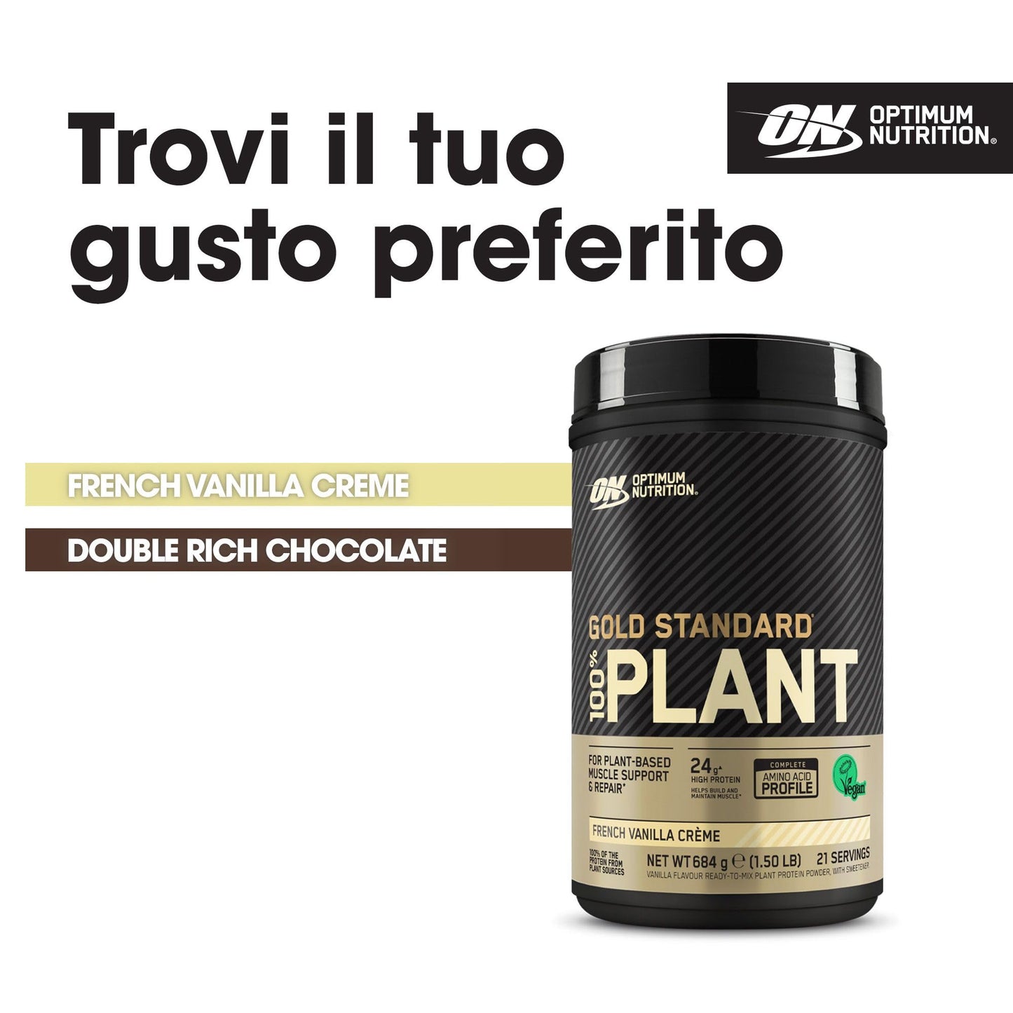 Optimum Nutrition Gold Standard 100% Plant Based, Proteine Vegetali in Polvere per Uomo e Donna, Frullato Proteico Vegano, Post-Allenamento o in Altri Momenti, Gusto Vaniglia, 21 porzioni, 684g