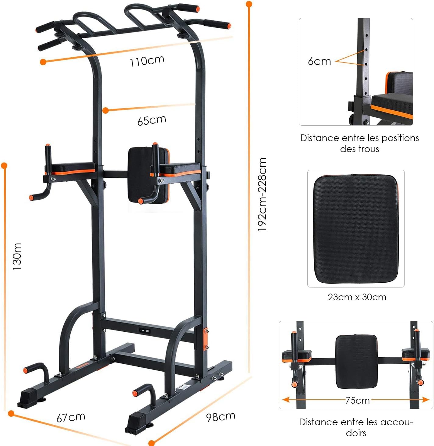 ISE Power Tower Multifunzione, Altezza Regolabile 192-228cm, Dip Station, Sbarra Sollevamento, Impugnature per Flessioni, Sbarra Trazioni Workout Dip Station per Dips,Chin Up,Allenarsi a Casa