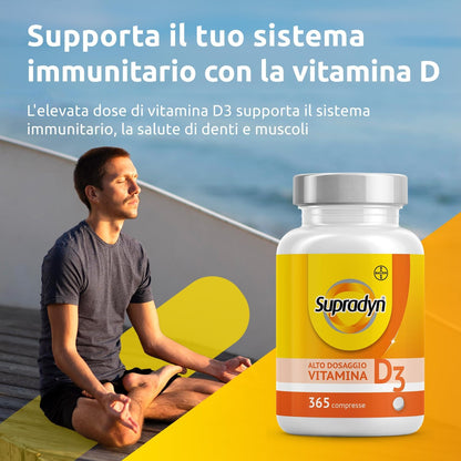 Supradyn Compresse di Vitamina D 2000 UI Alto Dosaggio (50 μg) - Integratore Vitamina D3 per il Supporto del Sistema Immunitario e la Salute delle Ossa - 365 compresse fornitura annuale