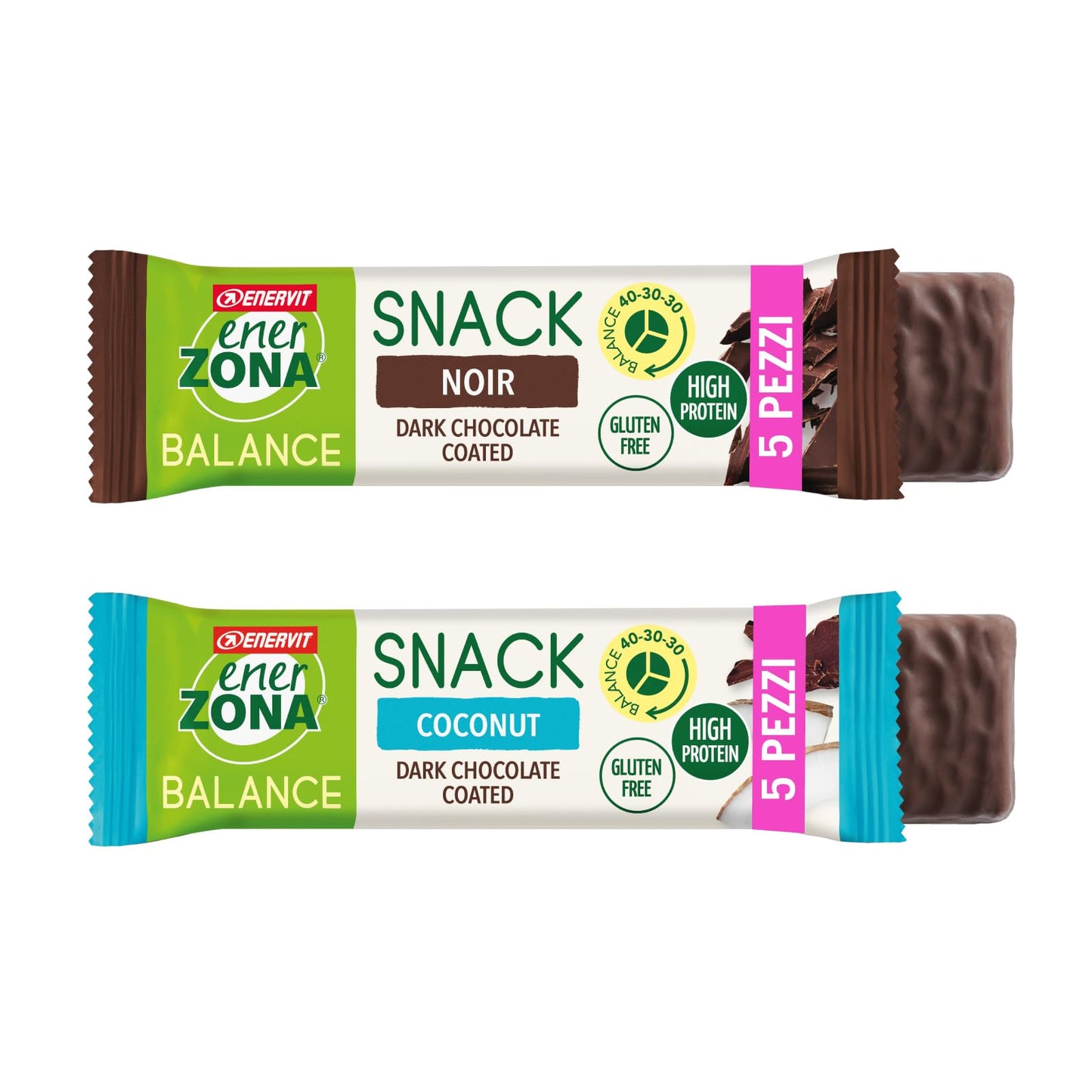 Enervit, Enerzona Protein Snack 40-30-30 Variety Pack 5pz Cioccolato/arancia + 5pz Salty Caramel, Barrette Proteiche per Dieta a Zona con Proteine del Latte e Fibre, Senza Olio di Palma