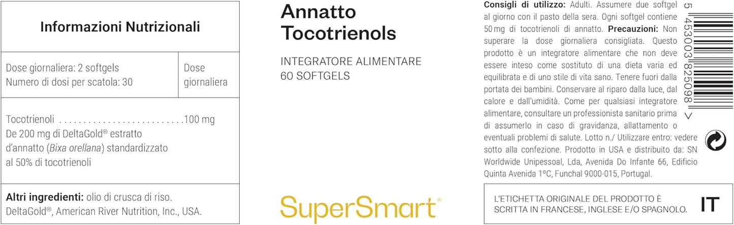 Annatto Tocotrienols - La più grande fonte naturale di vitamina E - Aiuta a proteggere tutte le cellule dallo stress ossidativo - Senza OGM - Senza glutine - Supersmart