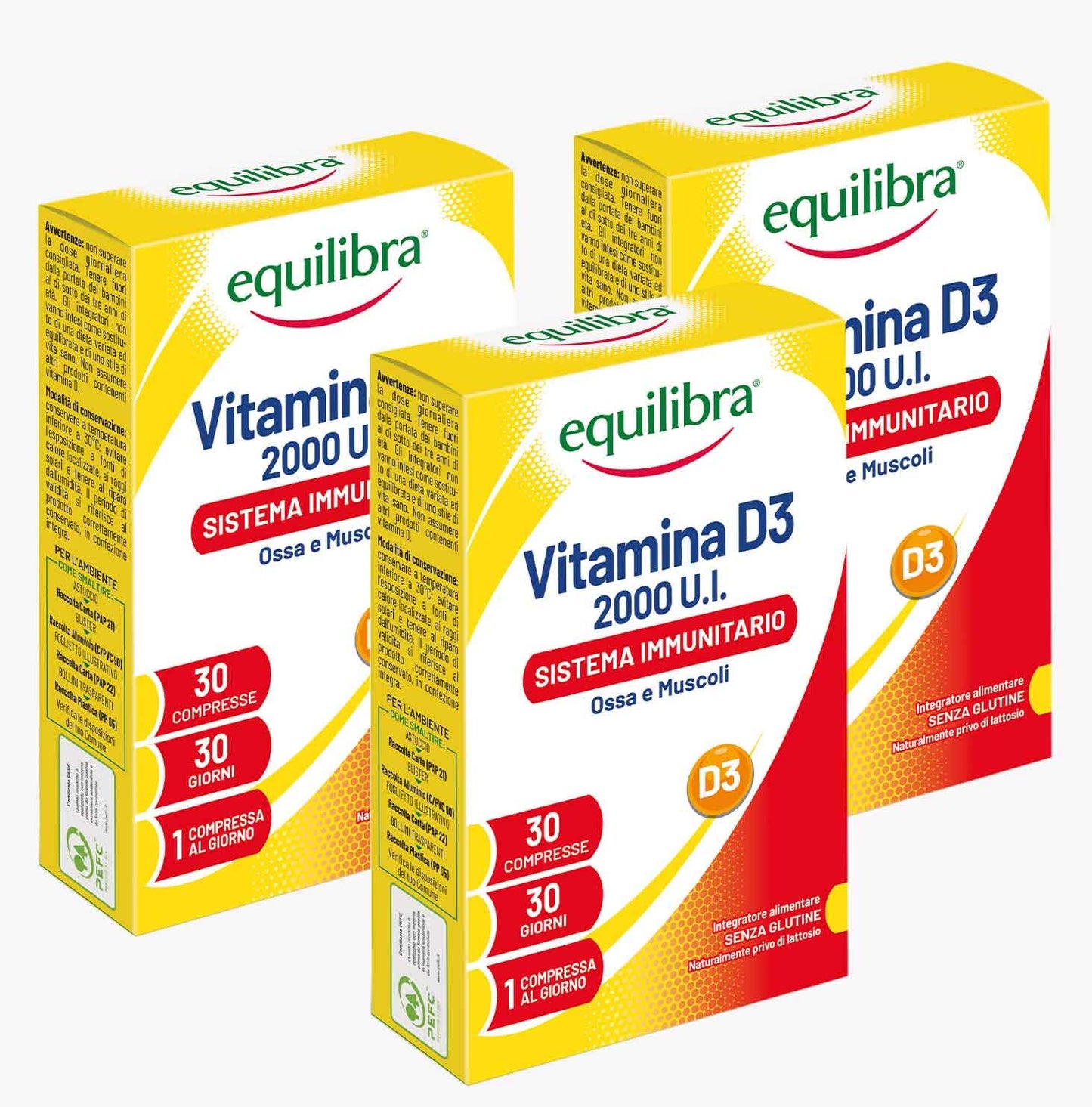 equilibra Integratori Alimentari, Vitamina D3, Integratore Vitamina D3 per la Normale Funzione del Sistema Immunitario, per il Mantenimento di Ossa Normali, 2000 UI, 30 Compresse Altodosate