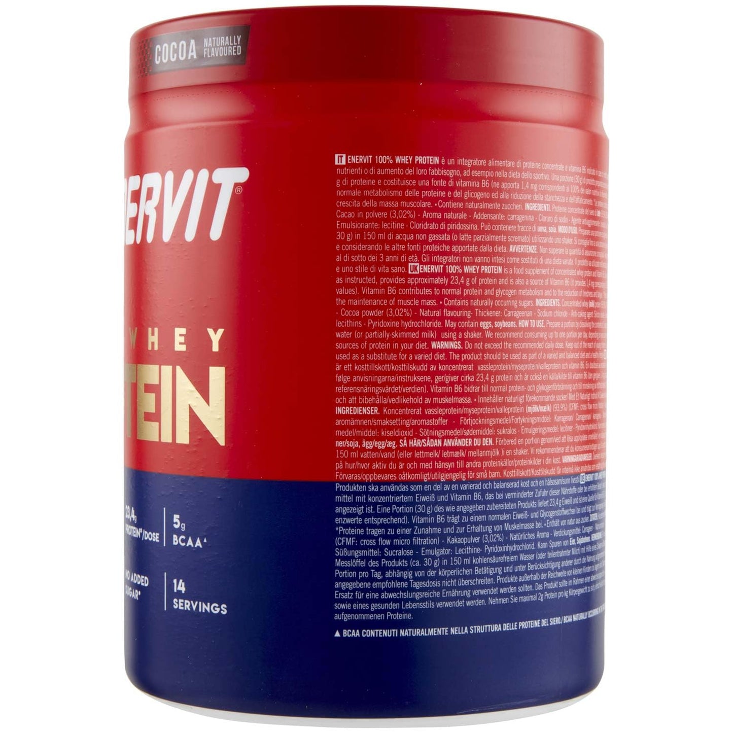 Enervit, 100% Whey Protein, Gusto Cacao, ideale dopo l'Allenamento, Ricco di Vitamina B6, con Proteine dal Siero del Latte, Senza Zuccheri Aggiunti, Barattolo da 420 Grammi