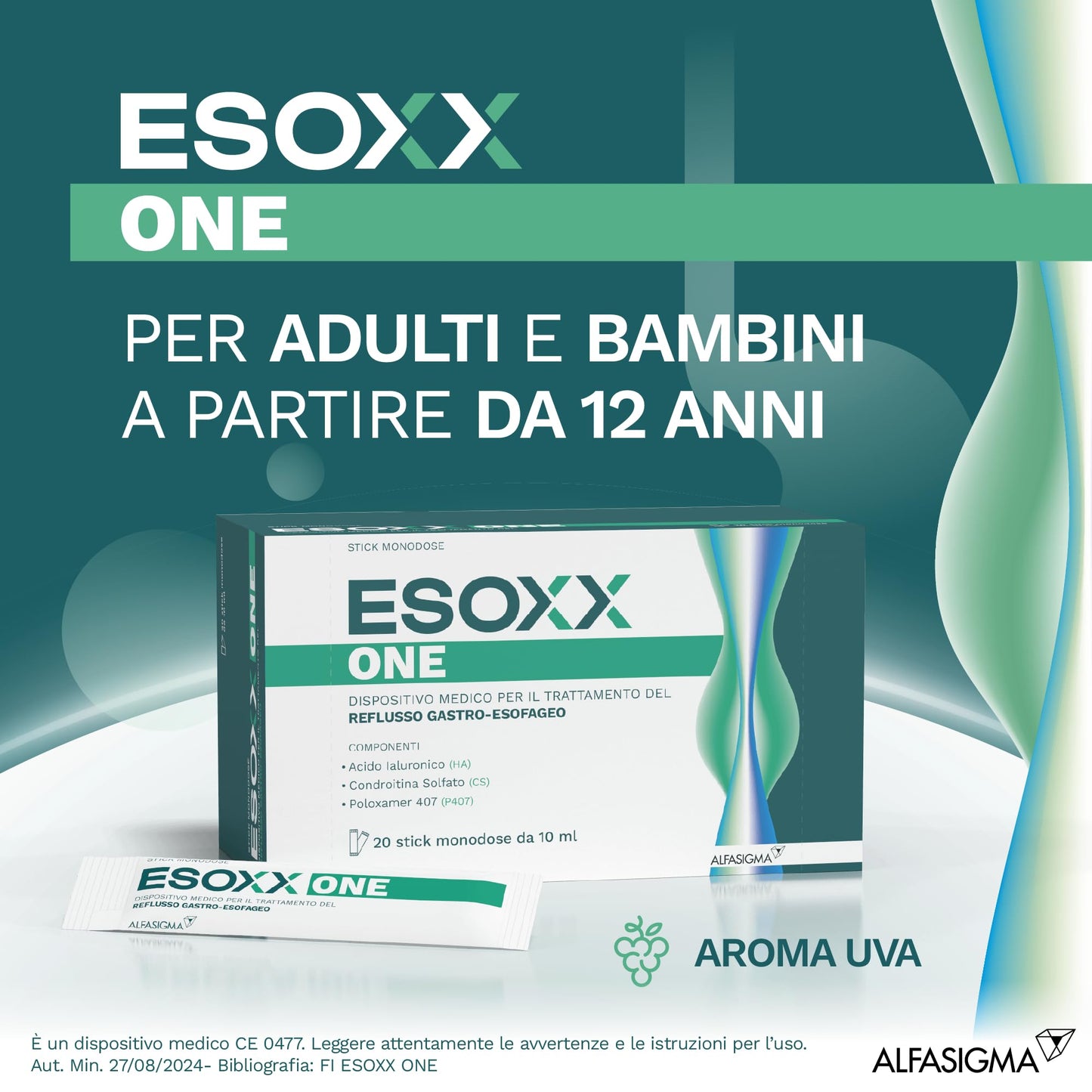 Esoxx One, Dispositivo Medico ad Azione Meccanica che Consente di Ridurre Rapidamente i Sintomi Correlati al Reflusso Gastro-Esofageo, 20 Bustine Orosolubili