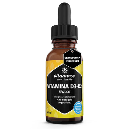 Vitamaze® Vitamina D3 K2 (+1 Anno) di Alto Dosaggio Vitamina D3 + 20 mcg Vitamina K2 al Giorno, 180 Piccole Compresse Vegetariane, Elevata Biodisponibilità, Qualitá Tedesca