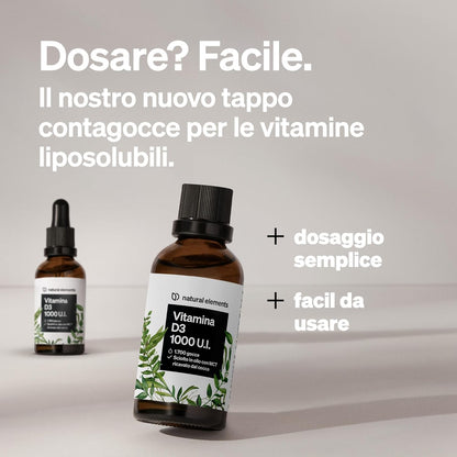 Vitamina D3 – 1000 I.U. per goccia – 50 ml (1750 gocce) – natural elements – In olio MCT di cocco – Integratore Vitamin D – Alto dosaggio, liquida