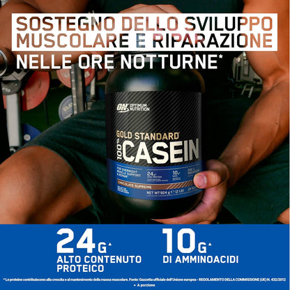 Optimum Nutrition Gold Standard 100% Casein Proteine di Caseina in Polvere a Rilascio Graduale Durante la Notte con Zinco e Magnesio Gusto Cioccolato 55 Porzioni 1,82Kg + Shaker