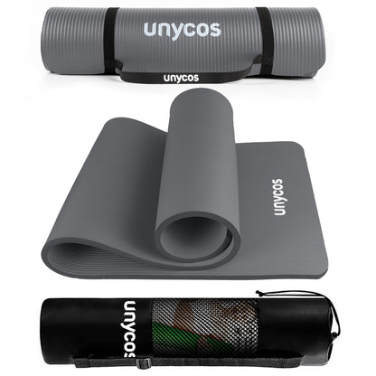 unycos - Tappetino Antiscivolo da Yoga, Pilates e Ginnastica Extra Spesso 10/15 mm, 183x60 cm, Materassino Fitness con Schiuma NBR Confortevole, Tracolla, Borsa ed E-Book di 50 Esercizi