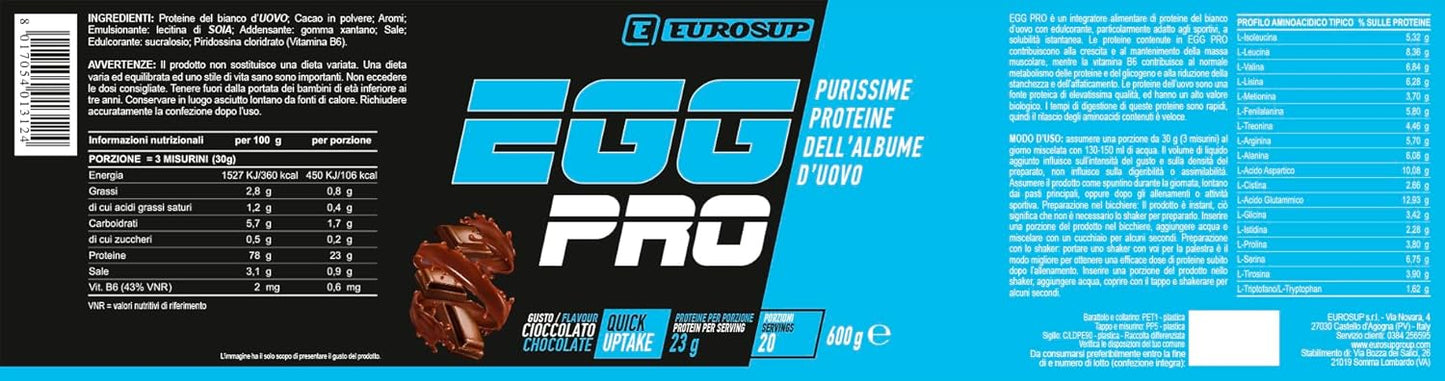 EGG PRO - 600g - Cioccolato - Purissime proteine del bianco d'uovo