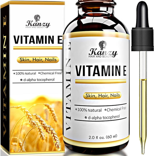 Kanzy Olio di Vitamina E per il Viso, Capelli, Unghie e Pelli 100% Naturale d-Alfa-Tocoferolo, 60 ml Vitamin E Oil Olio Antietà Contro le Rughe Olio ideale per Uomini e Donne