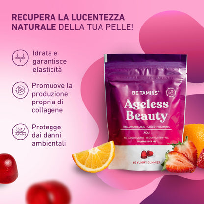 Caramelle Acido Ialuronico Puro Q10 Coenzima Vitamina C Gommose Açai - Idratazione Antietà Elasticità e Lucentezza per la Tua Pelle - Potenti Antiossidanti Naturali 60 Beauty Gummies