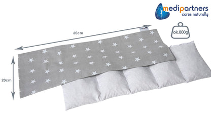 Medi Partners Cuscino Termico noccioli ciliegio 60x20cm 800g 100% Cotone 5 Camere Grande Terapia del freddo Federa sfoderabile (Stelle)