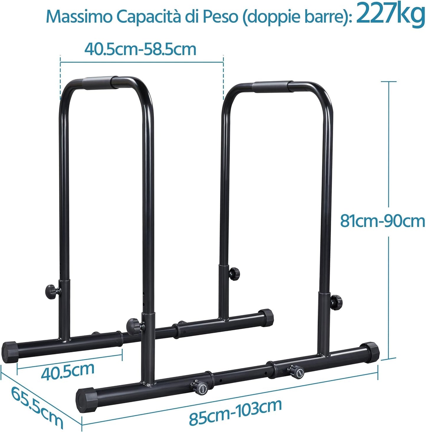 Yaheetech Dip Barre Parallele Fitness Dip Bar Stand Station Regolabile per Calisthenics/Stretching/Addominali in Acciaio Nero