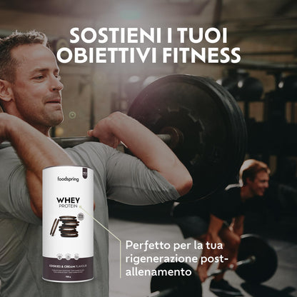 foodspring - Proteine Whey in polvere Cioccolato - Con 21 g di proteine per l'aumento muscolare, perfetta solubilità, ultra-filtrate & ricche di BCAA ed EAA - gusto pieno e delizioso (750 g)