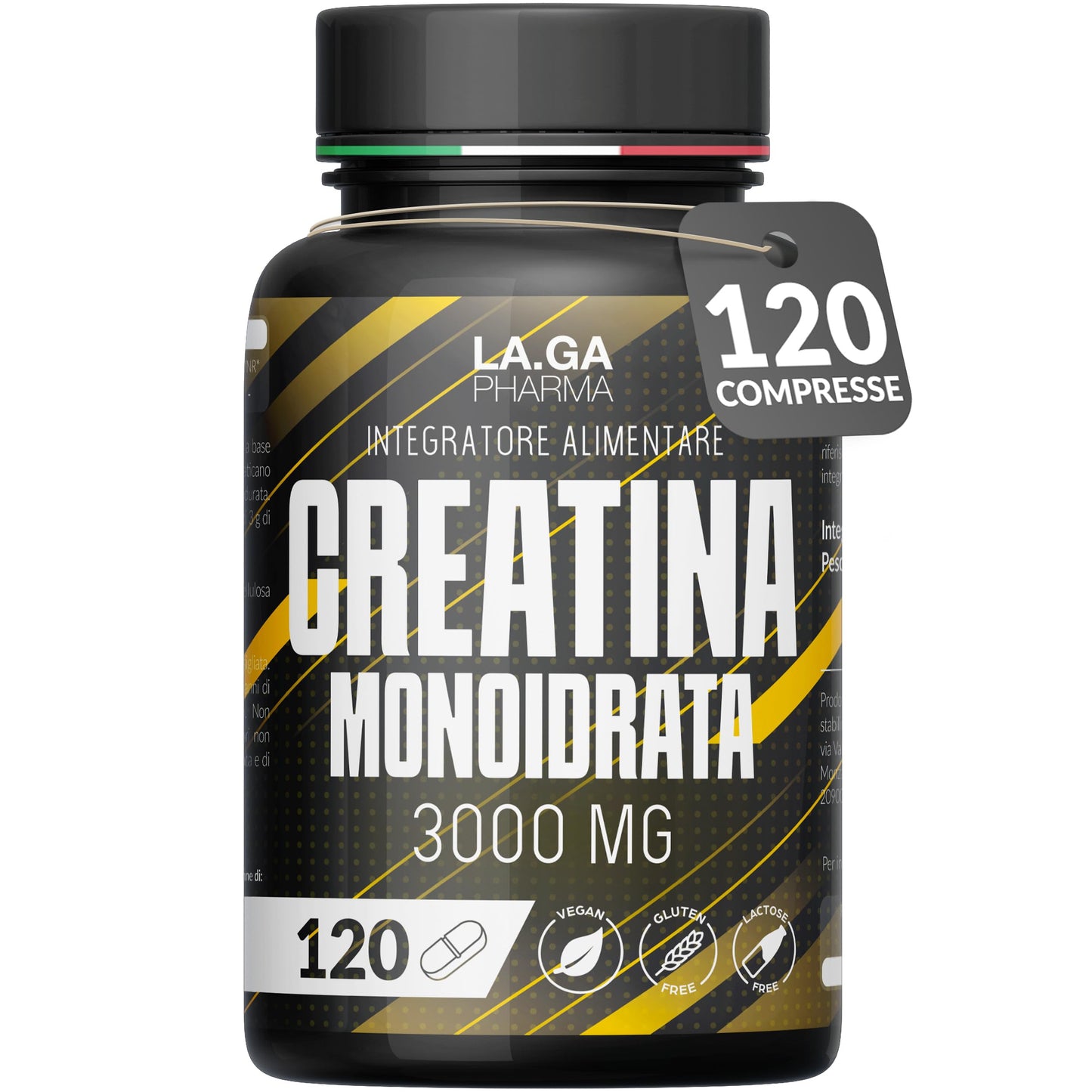 Creatina Monoidrata 120 Compresse da 3000mg di Creatina Pura per dose. Creatine Monohydrate per Massa Muscolare e Boost Energetico. Creatina Pre e Post Workout. Creatina Made in Italy, 100% Vegan