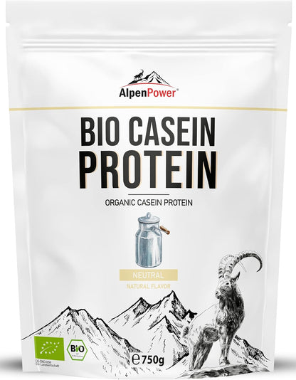 AlpenPower proteina caseina micellare biologica con BCAA e aminoacidi - 100% proteine della caseina in polvere senza additivi - a base del miglior latte d'alpeggio biologico - 750 g