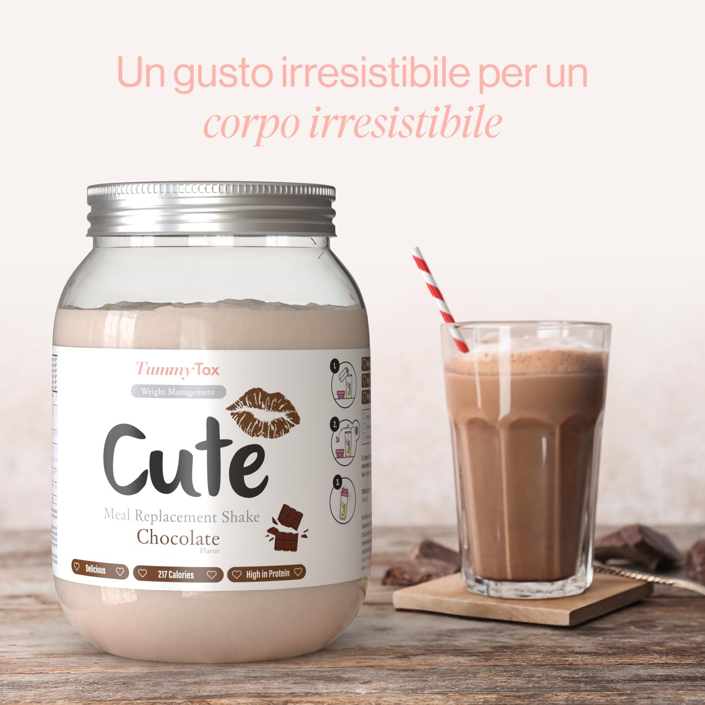 Cute Nutrition Frullato Sostitutivo del Pasto al Cioccolato - Shake Dietetico con Vitamine - Confezione da 500g con E-book Gratis di TummyTox