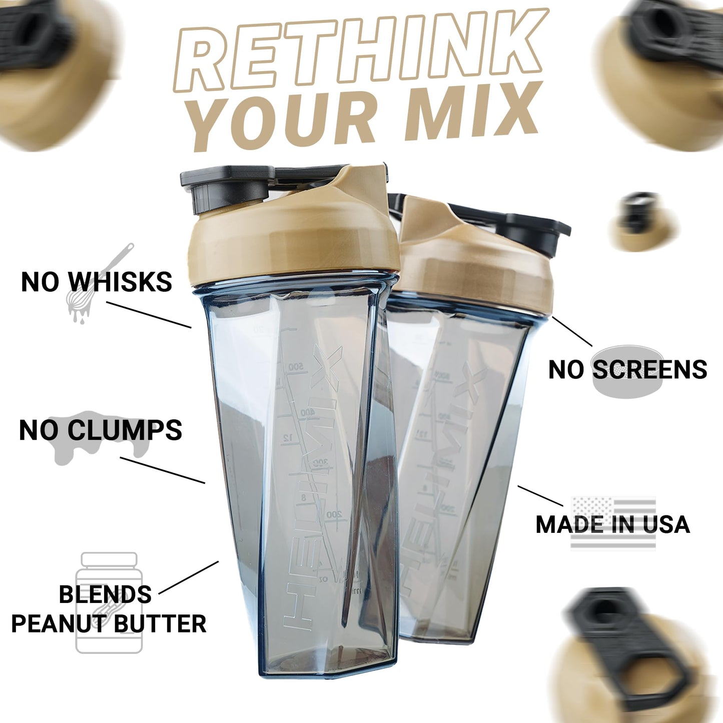 HELIMIX 1,5 Vortex Blender Shaker bottiglia contiene fino a 828 ml | Nessuna palla o frusta | Prodotto negli Stati Uniti | Portatile pre allenamento Proteine del siero di latte shaker tazza | Mescola