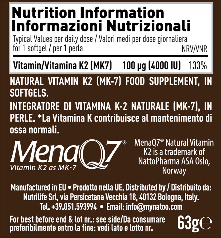 NATOO Essentials Vitamina K2 MK7 60 softgels - Contribuisce al mantenimento di Ossa normali - Vegane - Massima Assimilazione