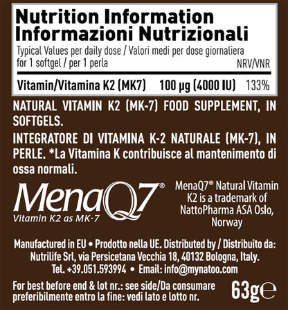 NATOO Essentials Vitamina K2 MK7 60 softgels - Contribuisce al mantenimento di Ossa normali - Vegane - Massima Assimilazione