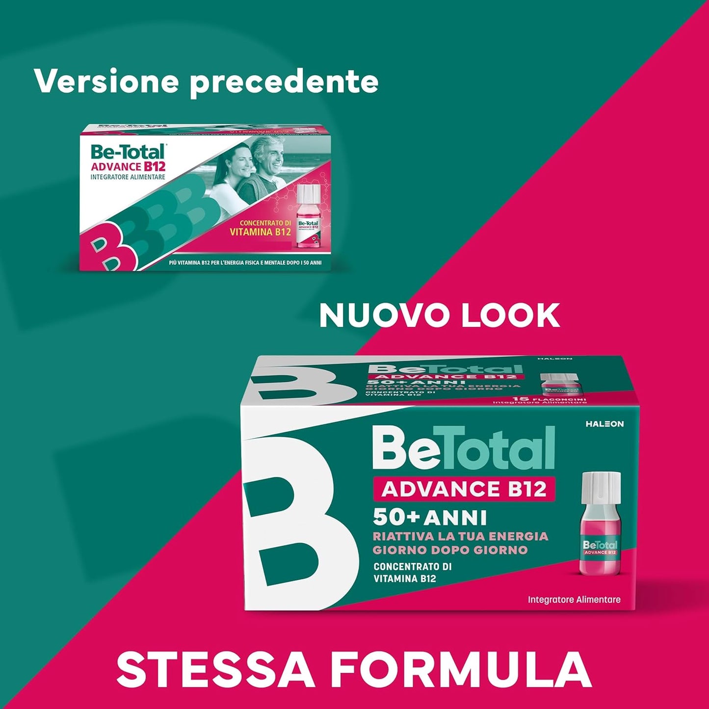 Be-Total Advance B12 Integratore Alimentare Con Vitamina B12, per fornire un sostegno in caso di stanchezza fisica e mentale dopo i 50 anni, Adulti 50+ Anni, 3 x 15 Flaconcini