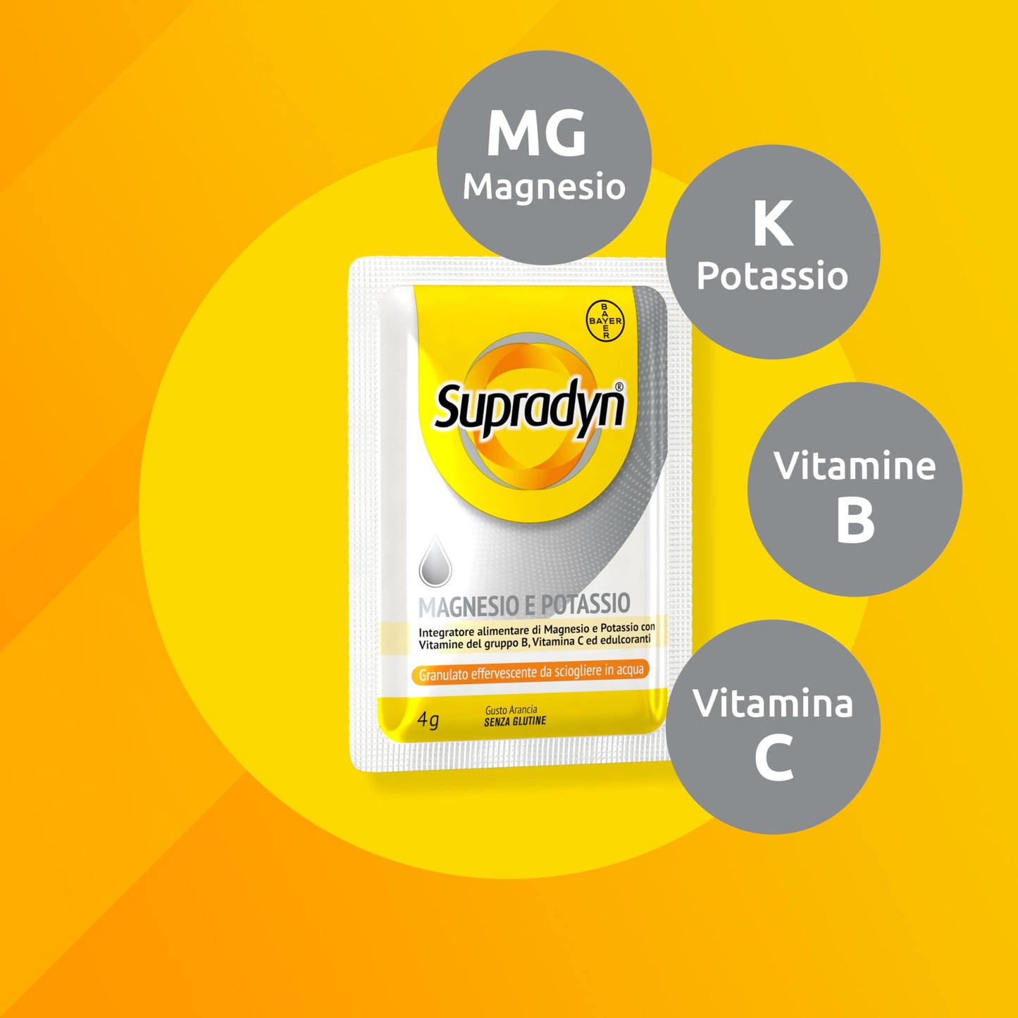 Supradyn Magnesio e Potassio Integratore Multivitaminico con Vitamine B, Vitamina C e Sali Minerali per Stanchezza, Caldo e Sport, 60 Bustine Effervescenti Senza Zucchero, Gusto Arancia