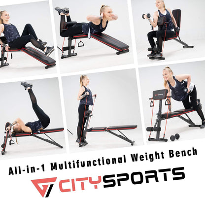 CITYSPORTS Panca Pesi Regolabile, Panca Pesi Pieghevole Multifunzione con 7 Posizioni Regolabili e 2 Cinghie da Allenamento, Panca Pesi Home Gym (S1)