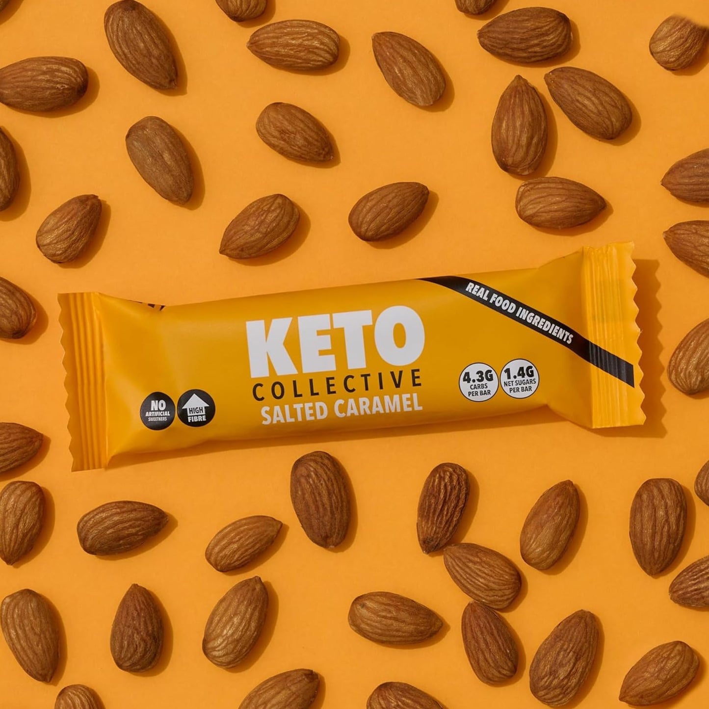 Keto Collective Barrette Cheto | Caramello Salato | 15 x 40g | 2,5g carboidrati netti | Low Carb | Ingredienti Naturali