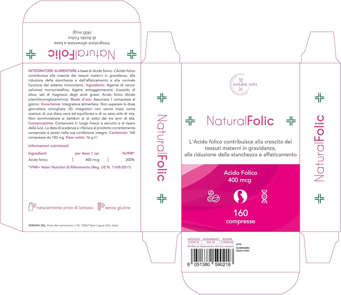 Acido Folico 400 mcg NaturalFolic® |160 compresse | oltre 5 mesi di fornitura | Senza lattosio e Senza Glutine | Gravidanza e Fertilità