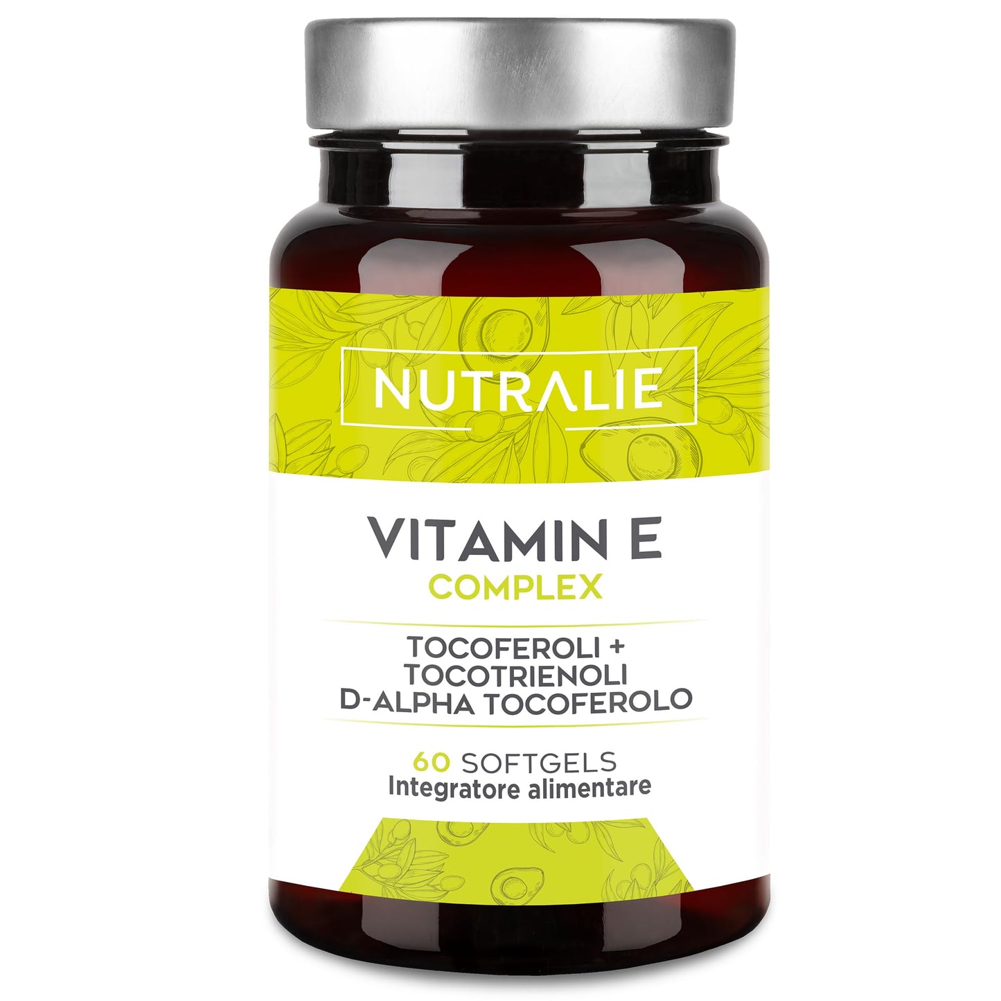 Vitamina E Pura - Tocoferolo Naturale Massimo Assorbimento - Antiossidante Pelle e Anti-aging - Vitamina E Tocoferolo + Tocotrienolo - Vitamina E Capsule per Viso | 60 Capsule Molli Nutralie