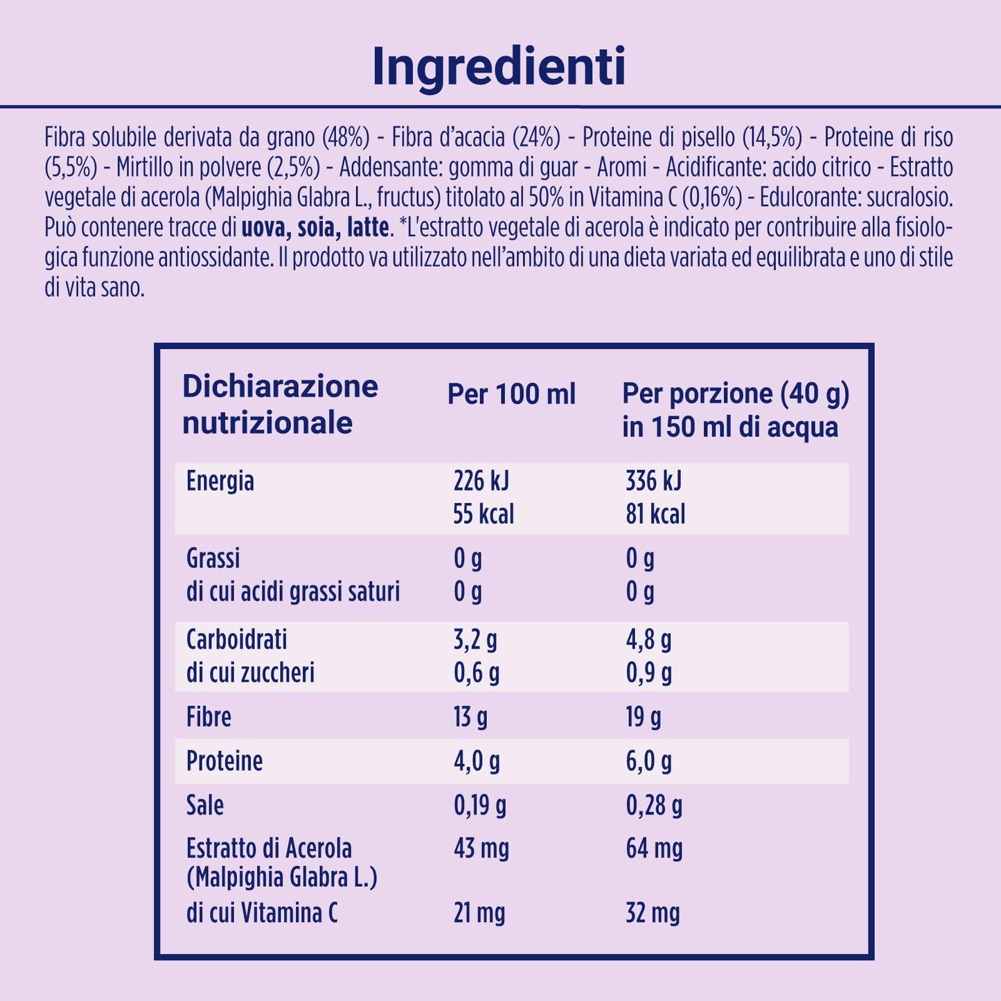 Enervit, Barattolo Smoothie al Mirtillo, Barattolo da 320 Grammi, Antiossidante, con Proteine di Pisello e Riso e Vitamina C, 100% Vegetale