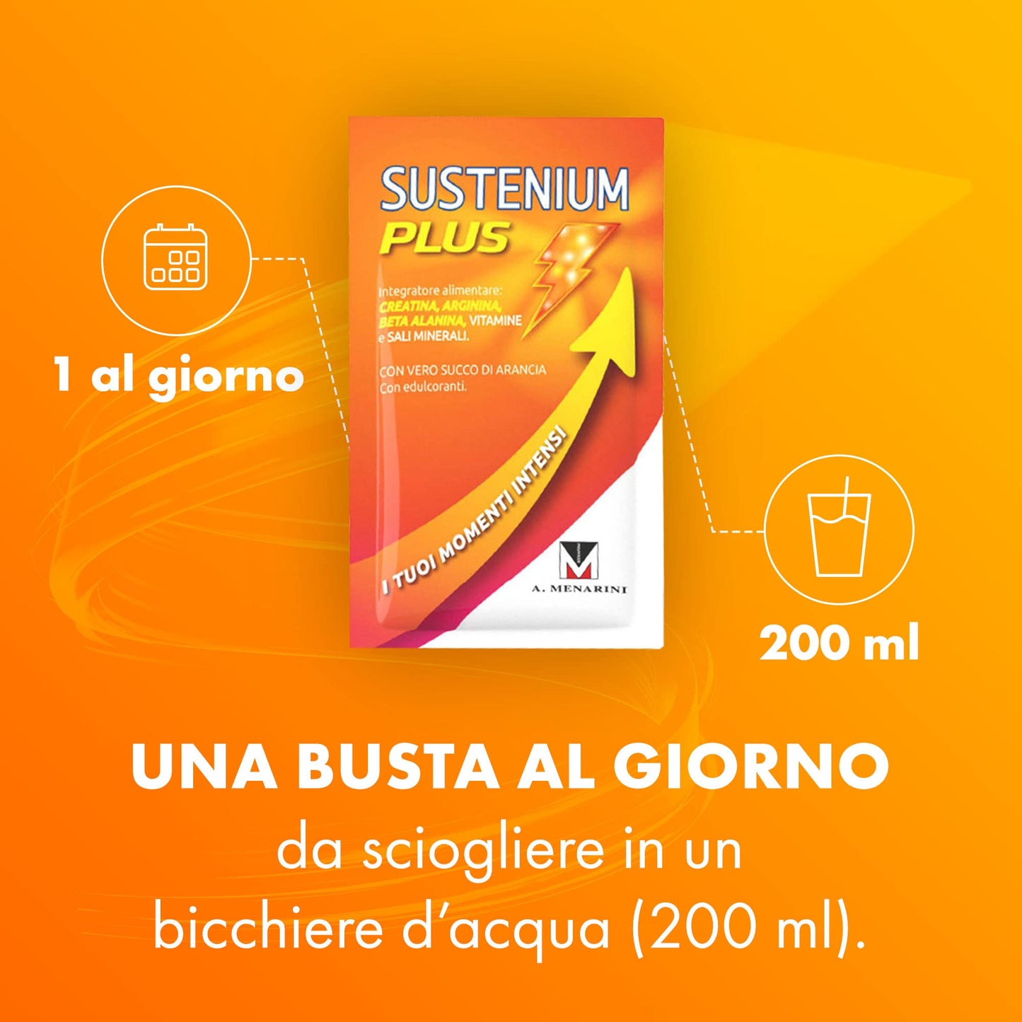 Sustenium Plus - lntegratore energizzante a base di uno specifico complesso di aminoacidi, vitamine e minerali. Per la tua energia fisica e mentale. Confezione da 22 bustine