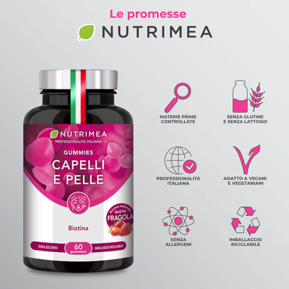 Biotina Nutrimea | Capelli, Unghie e Pelle | Vitamina B8, Zinco, Selenio e Semi di Zucca | Trattamento 4 Mesi | 120 Capsule Vegane