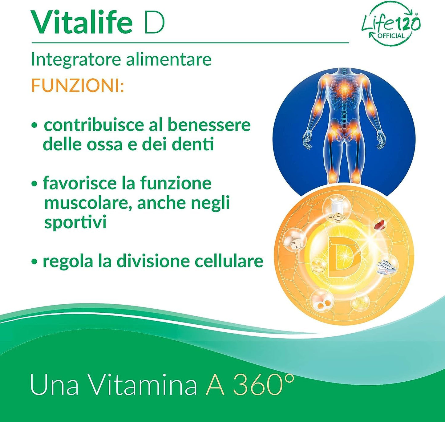 Life 120 - Vitalife D - Integratore alimentare di Vitamina D 2000 UI per softgel, 100 Softgel ad Alto Dosaggio, fondamentale per Ossa, Denti, Muscoli e Sistema Immunitario, 3 Confezioni da 100 Softgel