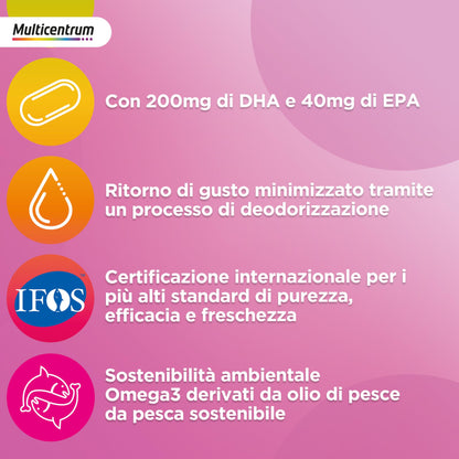 Multicentrum Mamma DHA, Integratore Multivitaminico specifico per la donna in gravidanza, con Acido Folico, Ferro, Vitamina C, D, B12, DHA, 30 Compresse + 30 capsule molli