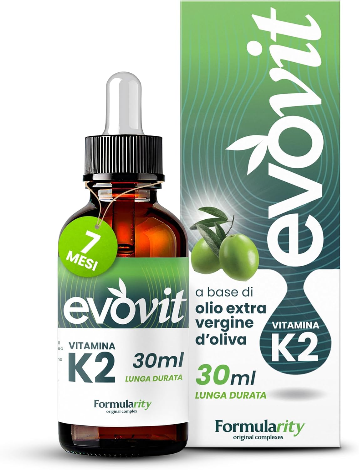 EVOVIT VITAMINA K2-7 Mesi di Durata - In Olio Extravergine d'Oliva Italiano Spermuto a Freddo, Integratore Naturale ad Alta Biodisponibilità - Senza Zuccheri, Glutine, Lattosio | Made in italy 30ml